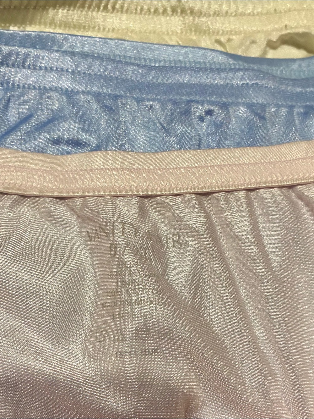 Vanity Fair Satin High-Waist Briefs - Pink, Blue, Cream (3-Pack) 8/XL - Picture 2 of 2